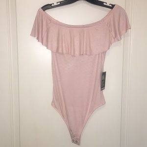 Pink off shoulder leotard
